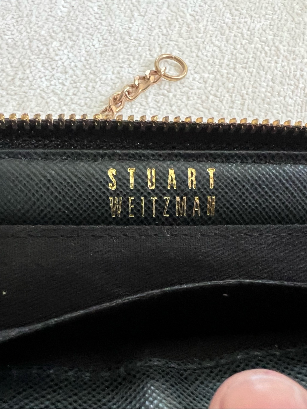 Stuart Weitzman Black Leather Card Holder With Gold Accents